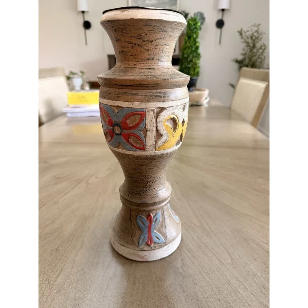 Pier 1 Wooden Candle Pillar Holder 13.25 Inches Tall